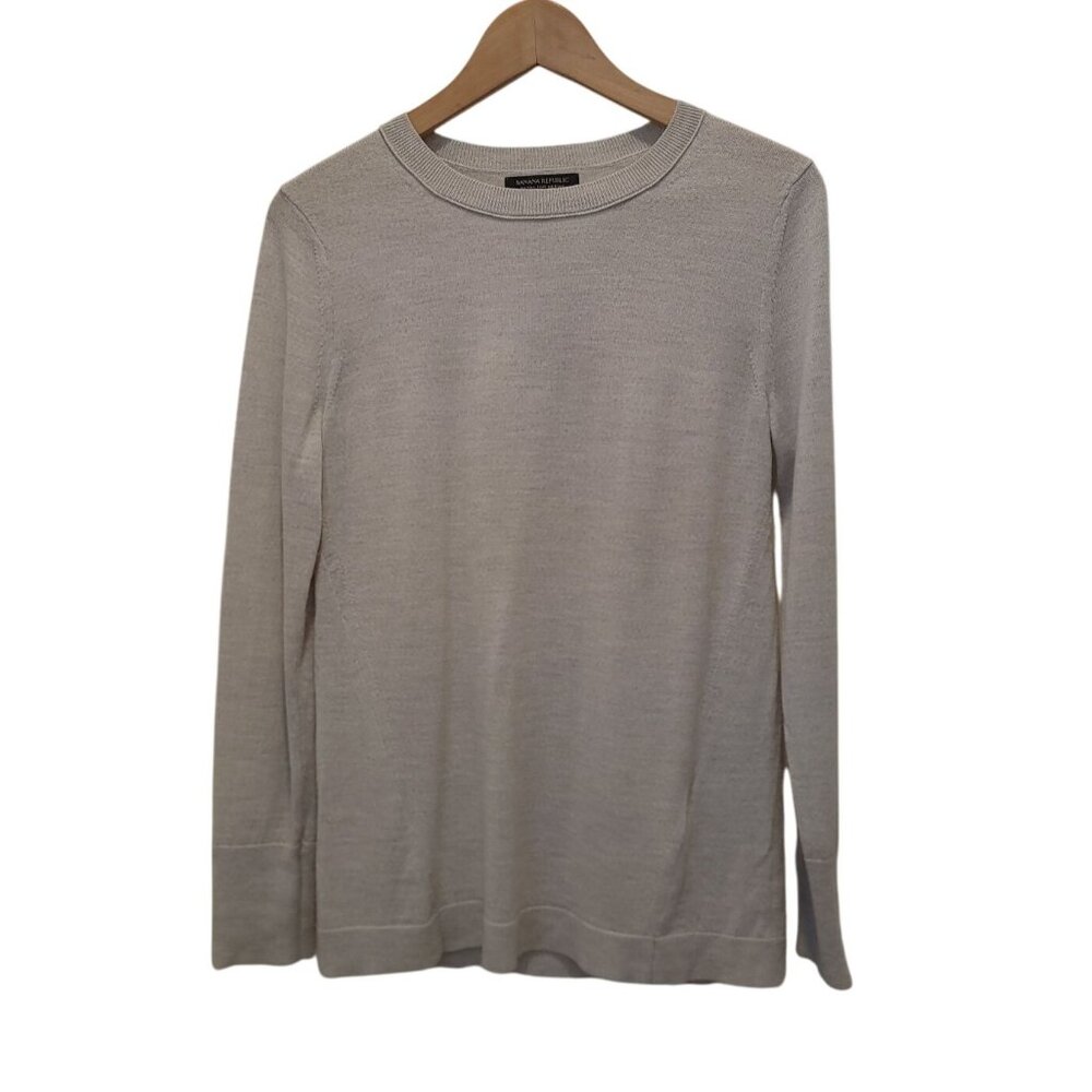 Banana Republic 100% Extra Fine Merino Wool Crewneck Preppy Gray Sweater Men's S